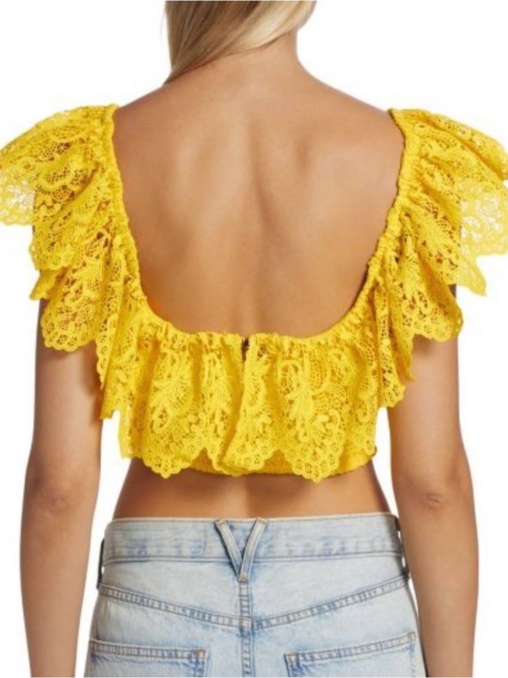 Alice + Olivia Yellow Lace Ruffle Crop Top - Picture 3 of 6